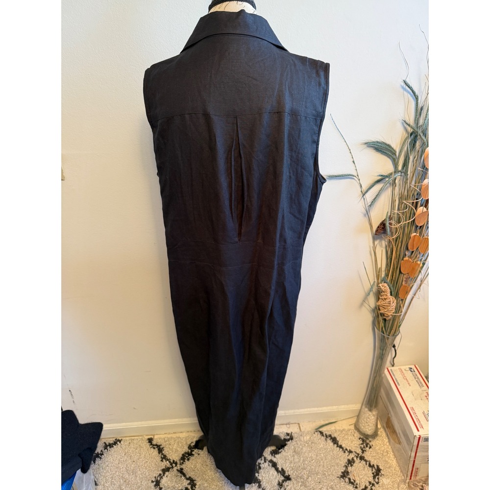 Jacque and Koko Linen Rayon Black Button Front Sleeveless‎ Maxi Dress Size 16 - Picture 3 of 7